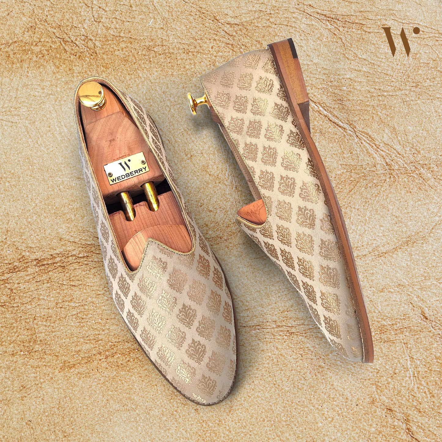Beige Brocket Wedding Shoes Mojari Ethnic Moajri Nagra for Men