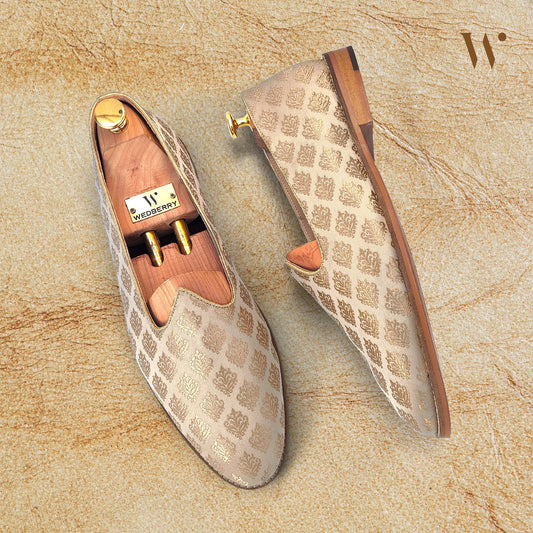 Beige Wedding Shoes Mojari for Men