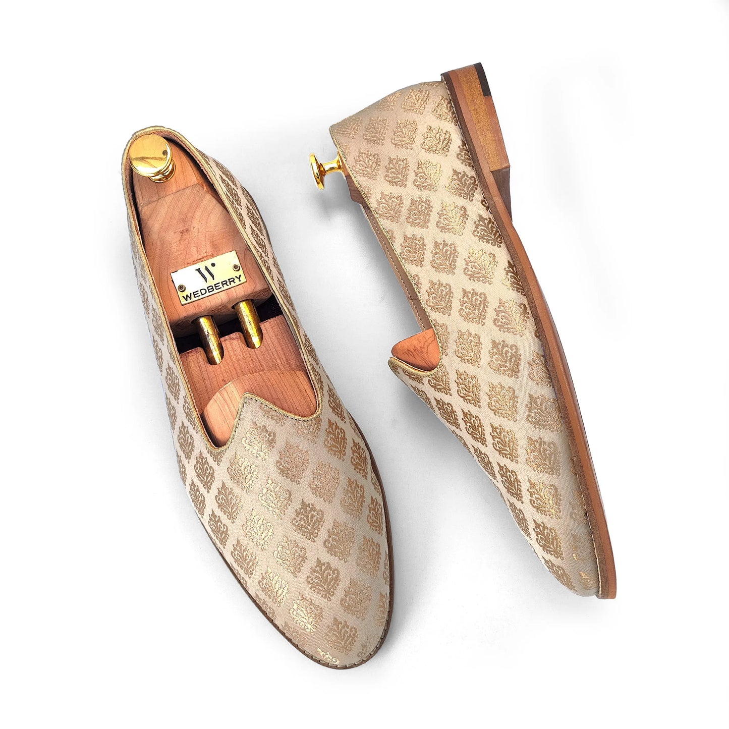 Beige Brocket Wedding Shoes Mojari Ethnic Moajri Nagra for Men