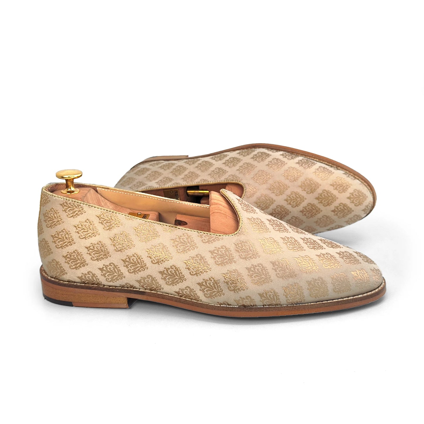 Beige Brocket Wedding Shoes Mojari Ethnic Moajri Nagra for Men
