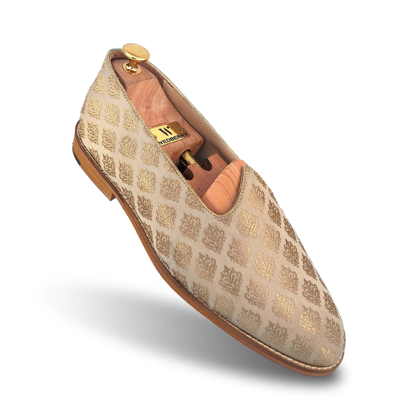 Beige Brocket Wedding Shoes Mojari Ethnic Moajri Nagra for Men