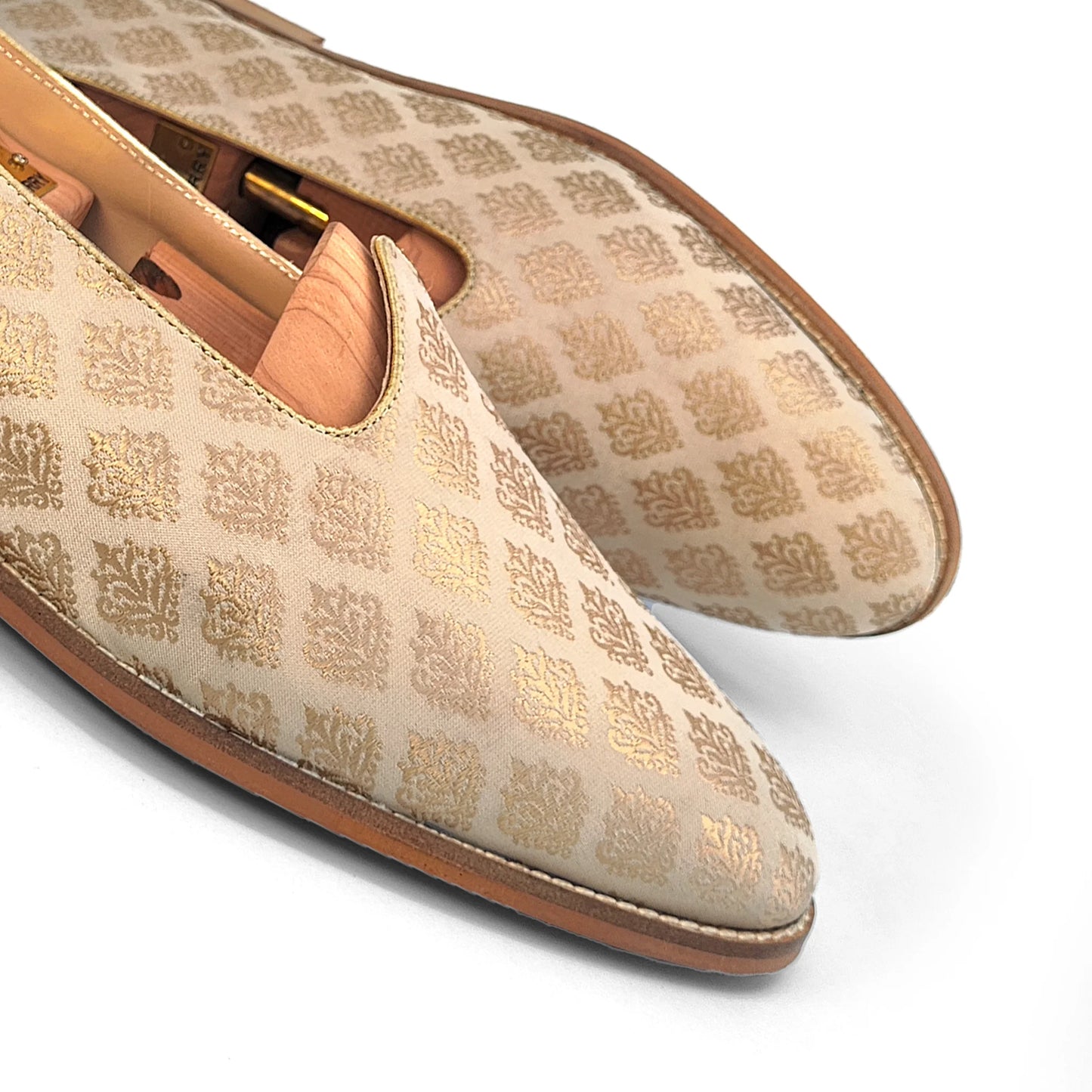 Beige Brocket Wedding Shoes Mojari Ethnic Moajri Nagra for Men