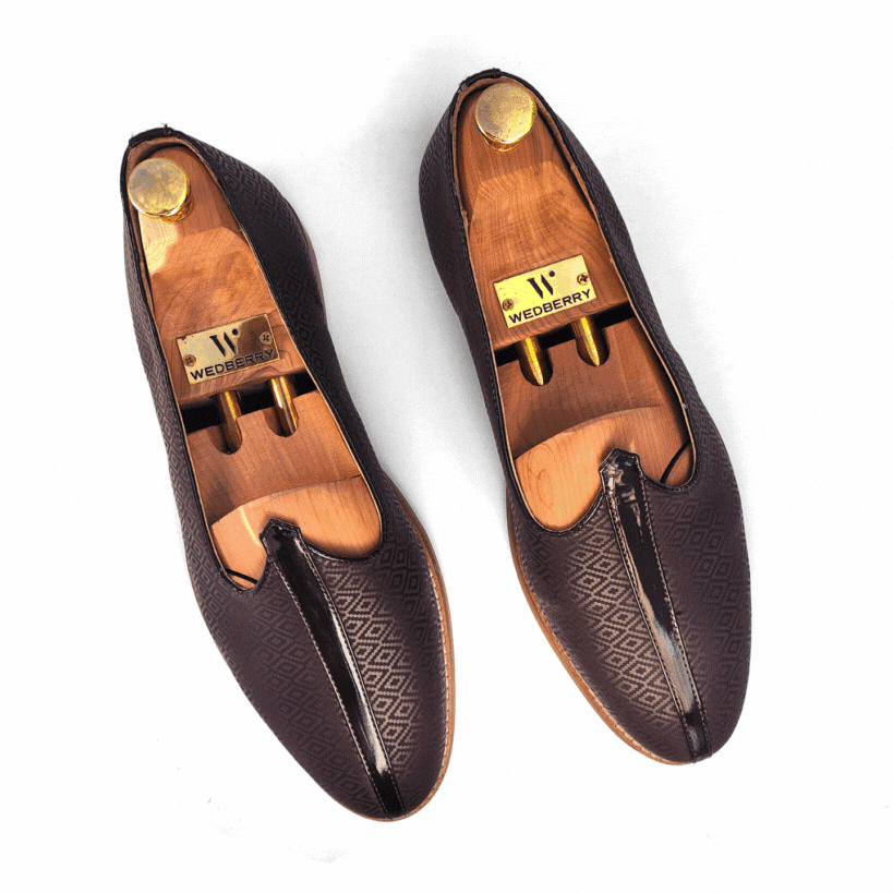 Brown Self Embossed Ethnic Wedding Mojari Slipon for Men