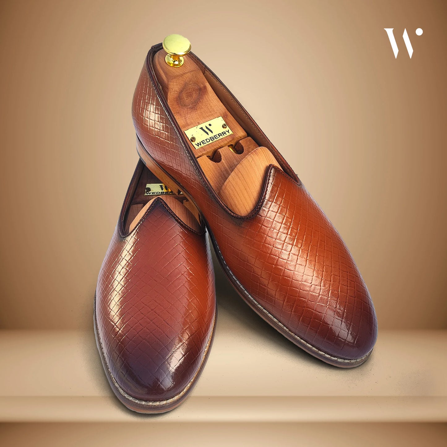 Tan Woven and Patina Finish Mojri Nagra for Men