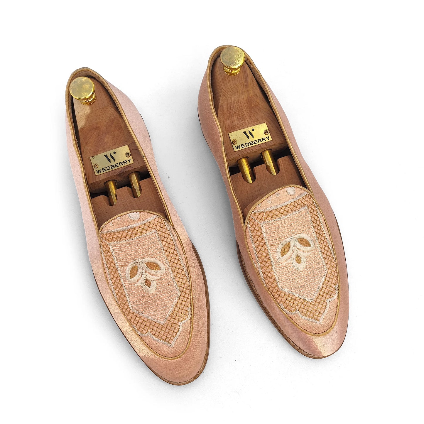 Light Pink Jave Apron Embroidery Wedding Ethnic Loafer Slipon for Men