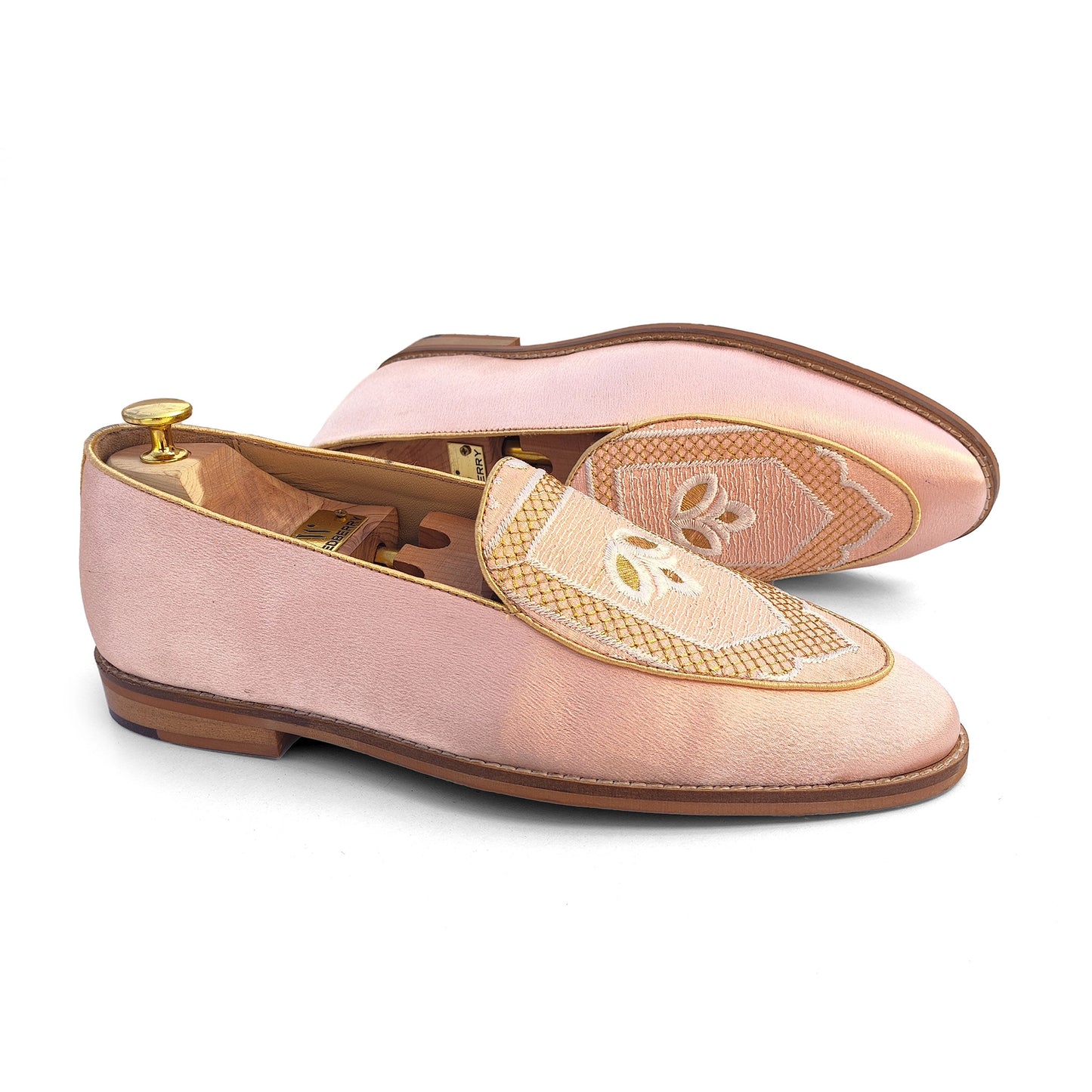 Light Pink Jave Apron Embroidery Wedding Ethnic Loafer Slipon for Men