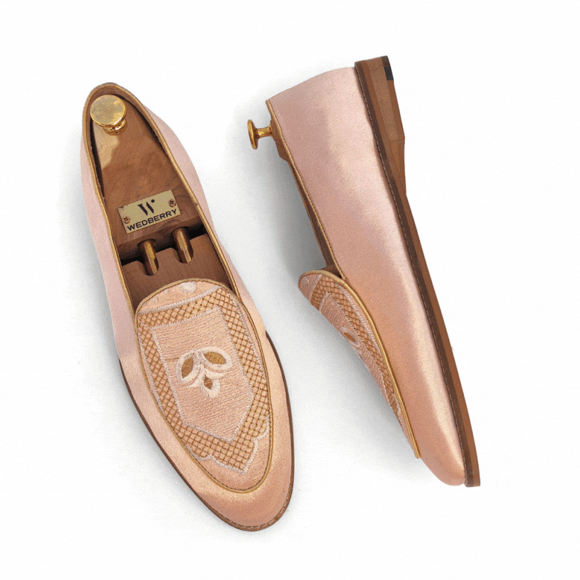 Light Pink Jave Apron Embroidery Wedding Ethnic Loafer Slipon for Men