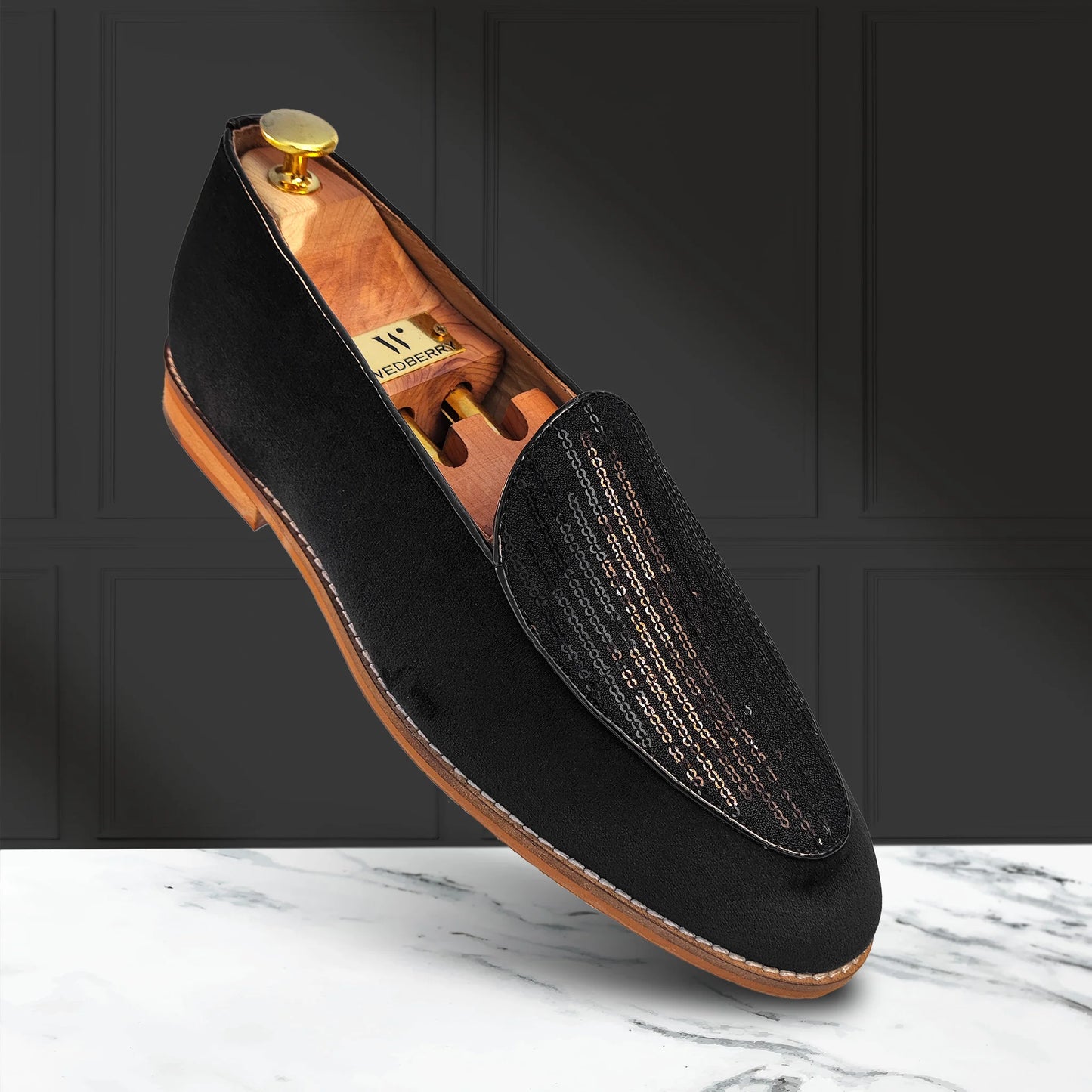 Black Star Jave Apron Embroidery Wedding Ethnic Loafer Slipon for Men