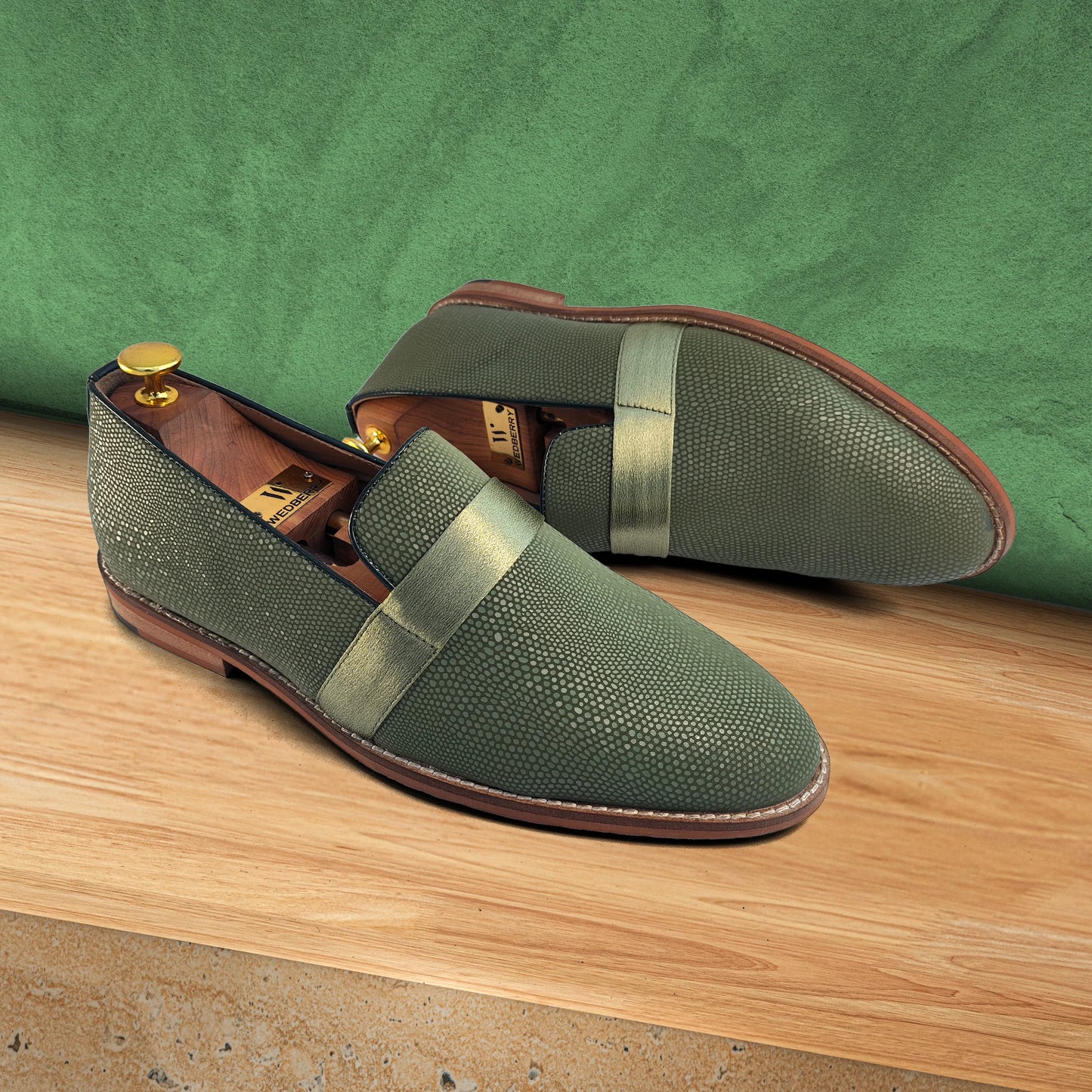 Mist Green With Hugo Strap Ethnic Wedding Party Shoes Loafer for Men