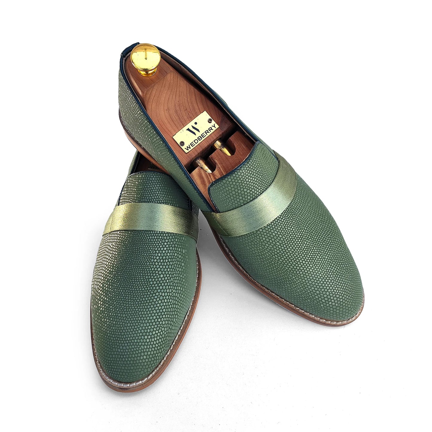 Mist Green With Hugo Strap Ethnic Wedding Party Shoes Loafer for Men