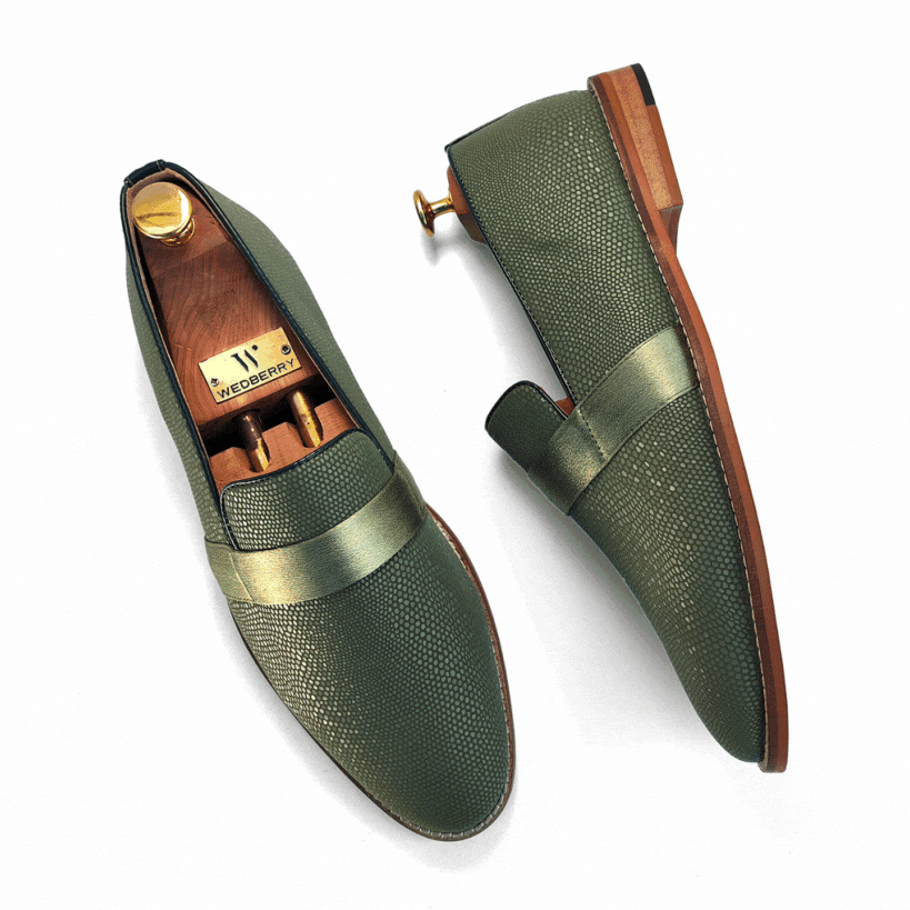 Mist Green With Hugo Strap Ethnic Wedding Party Shoes Loafer for Men