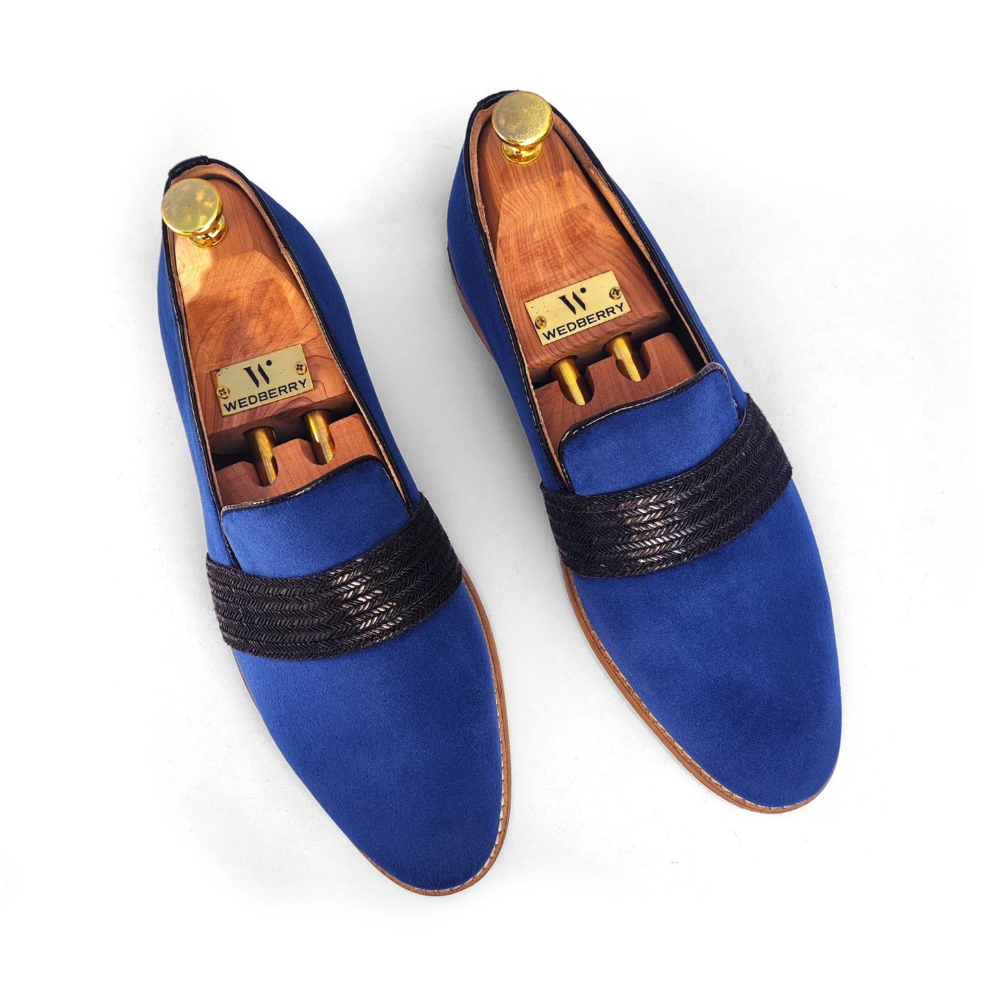 Navy Blue Velvet With Hugo Strap Ethnic Wedding Party Shoes Loafer for Men
