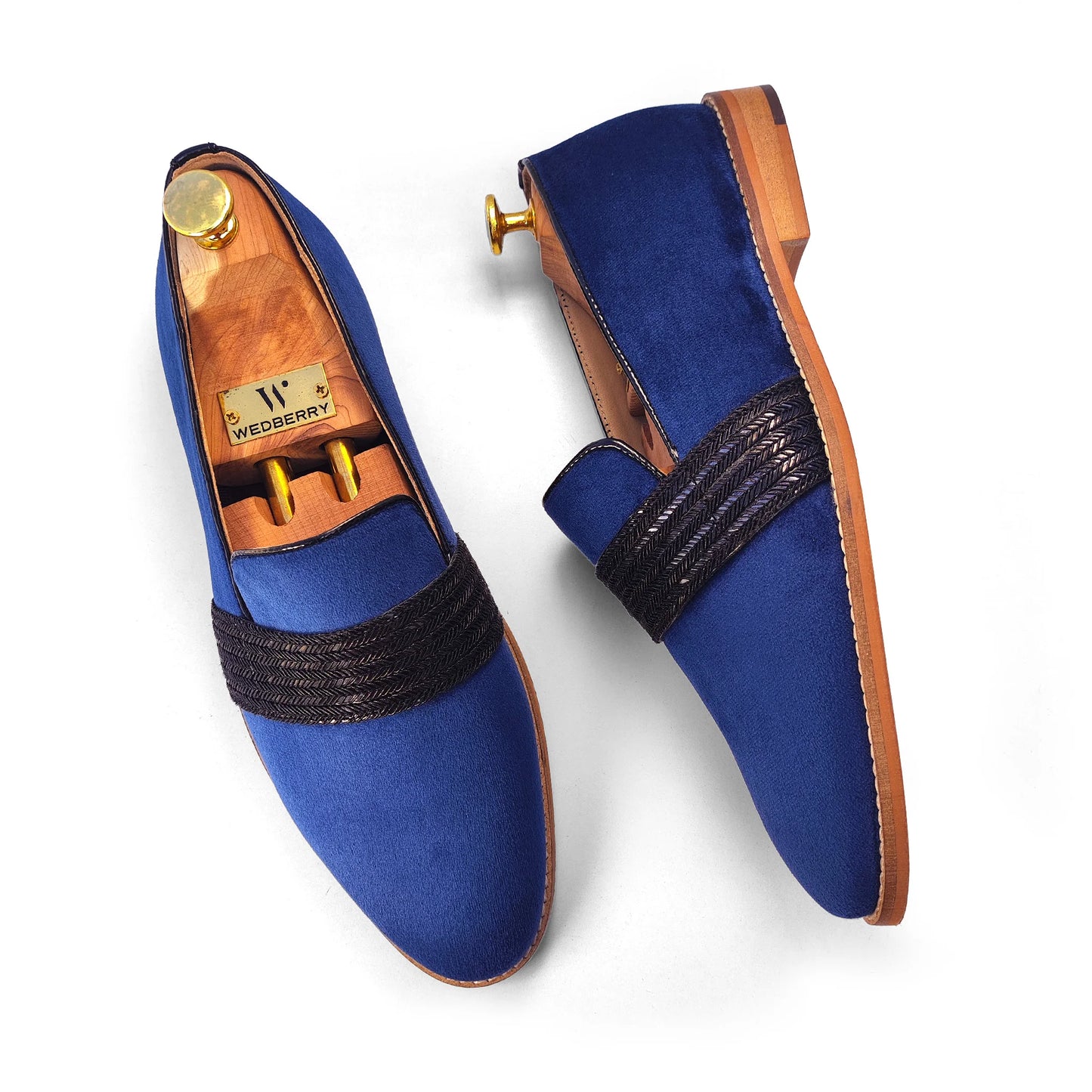 Navy Blue Velvet With Hugo Strap Ethnic Wedding Party Shoes Loafer for Men
