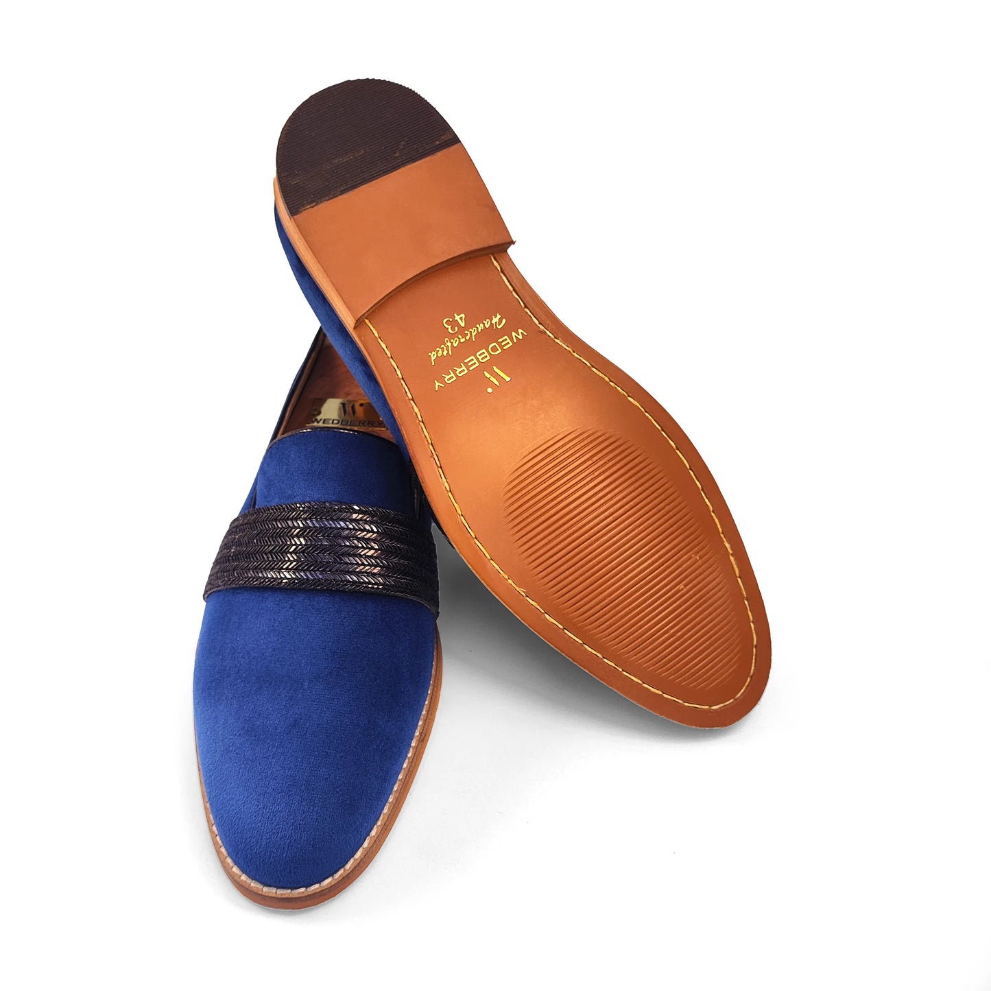 Navy Blue Velvet With Hugo Strap Ethnic Wedding Party Shoes Loafer for Men