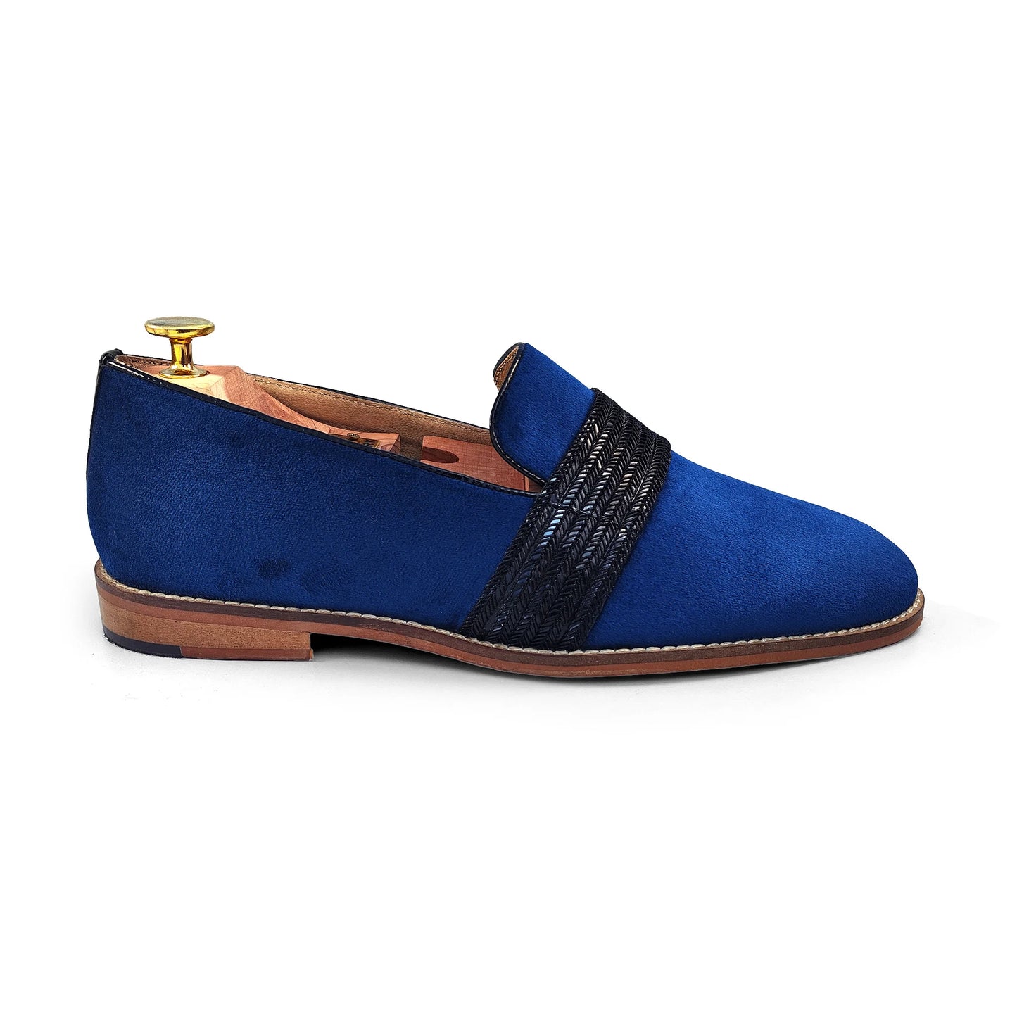 Navy Blue Velvet With Hugo Strap Ethnic Wedding Party Shoes Loafer for Men