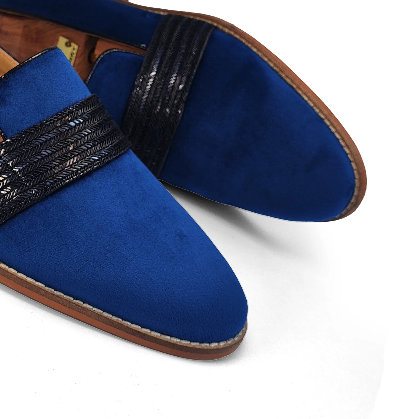 Navy Blue Velvet With Hugo Strap Ethnic Wedding Party Shoes Loafer for Men