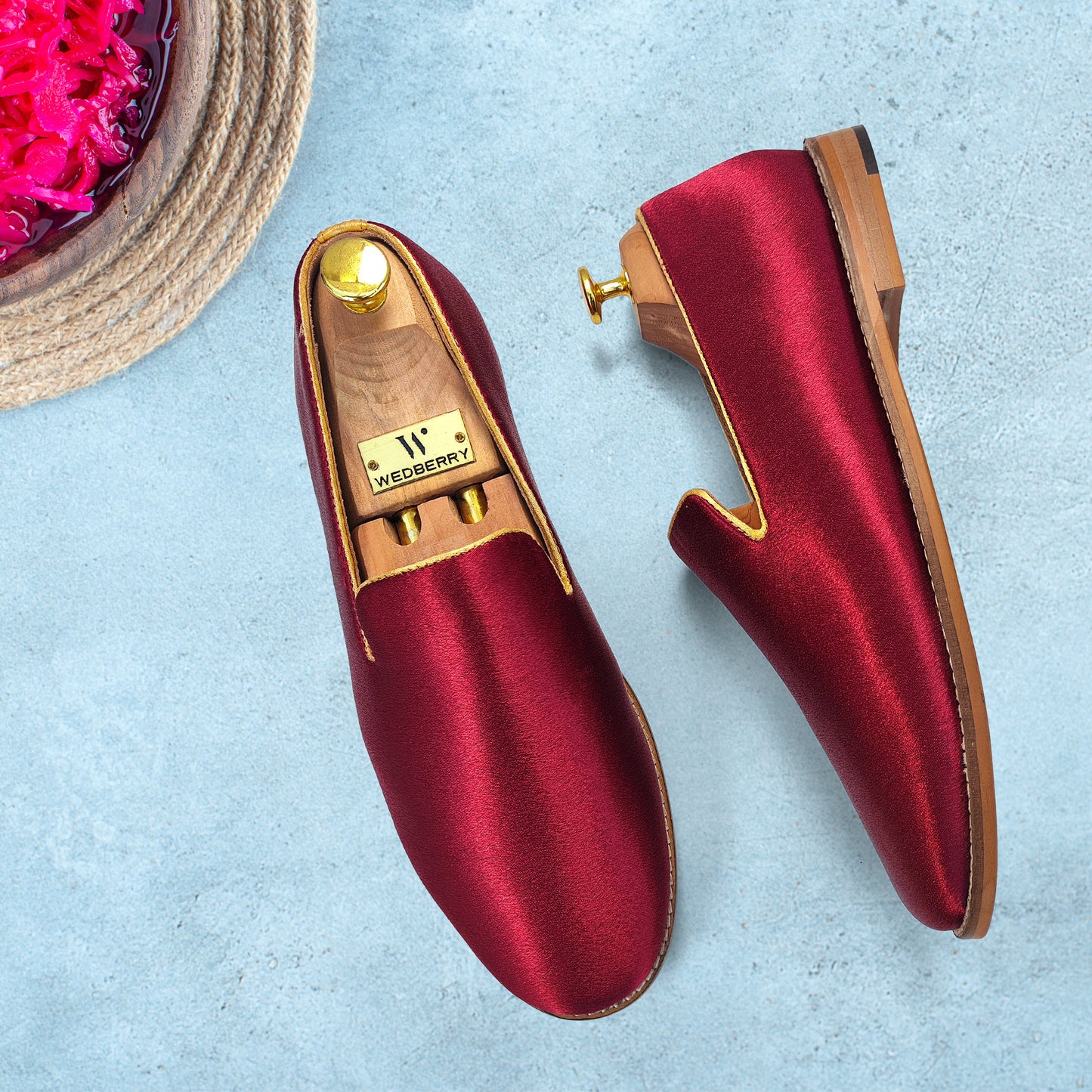 Maroon Premium Satin Wedding Shoes Men