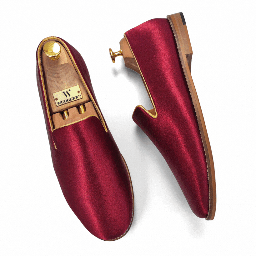 Maroon Premium Satin Wedding Shoes Men