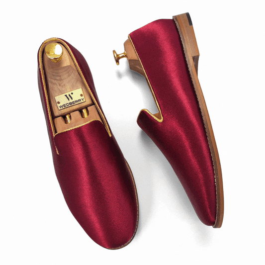 Maroon Premium Satin Wedding Shoes Men