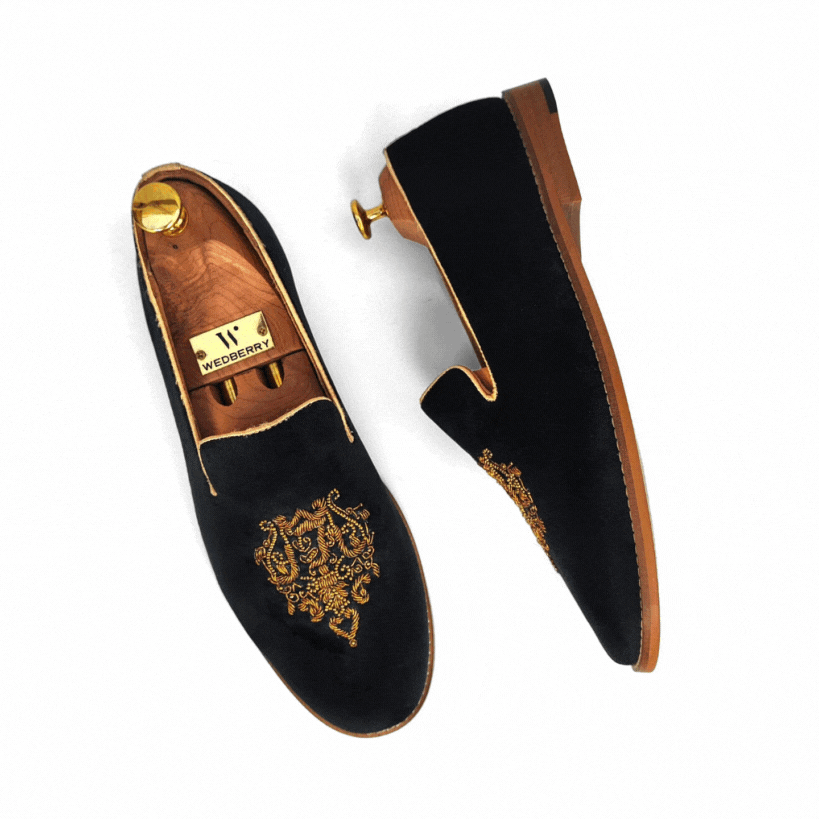 Black Velvet with Antique Gold Zardozi Handwork for Men