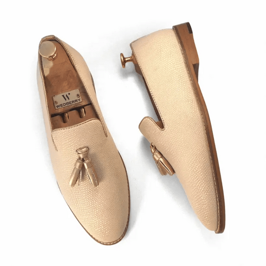 Pearl Ivory Biege Python Tassle Slipon for Men