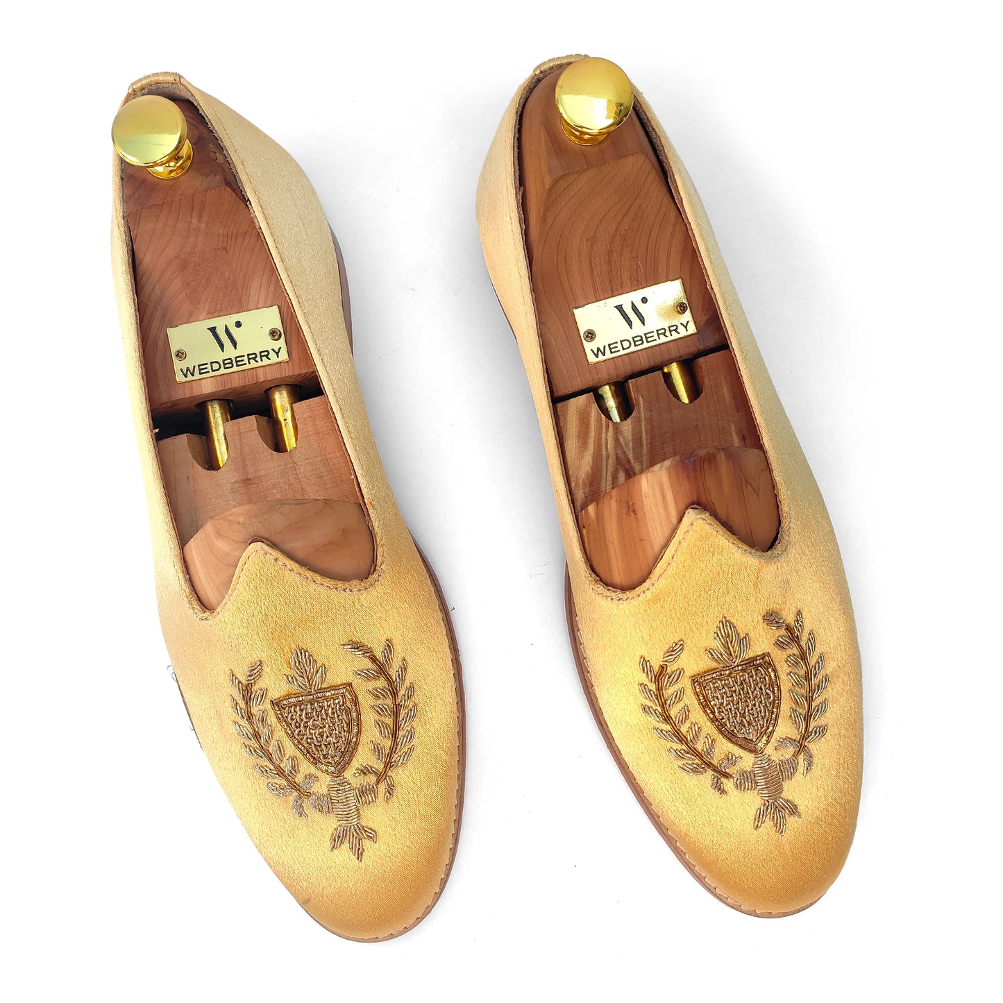 Gold Satin Zardozi Handwork Nagra Slipon Mojri for Men