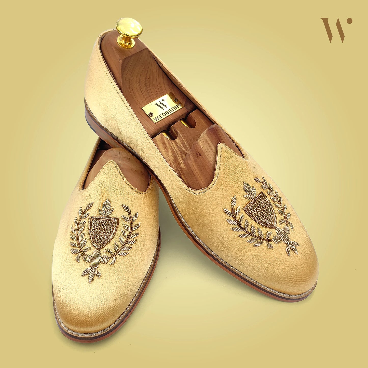 Gold Satin Zardozi Handwork Nagra Slipon Mojri for Men