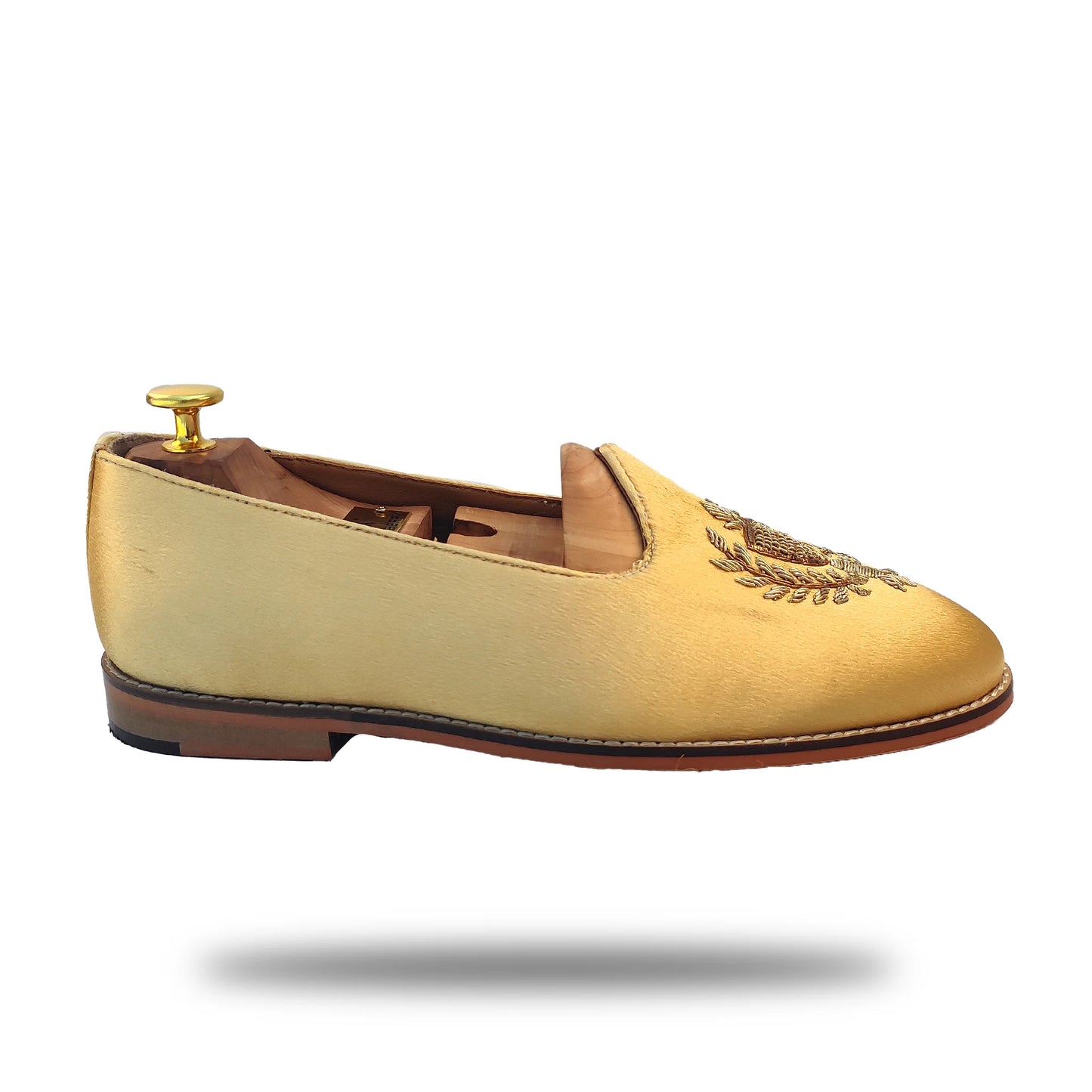 Gold Satin Zardozi Handwork Nagra Slipon Mojri for Men
