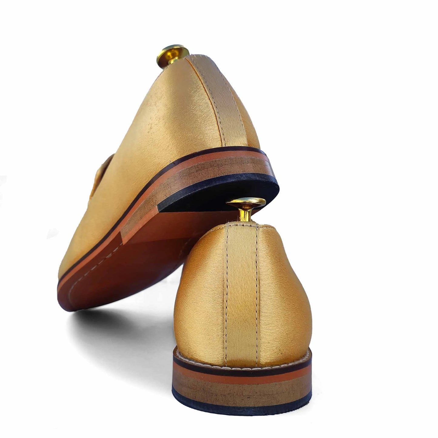 Gold Satin Zardozi Handwork Nagra Slipon Mojri for Men