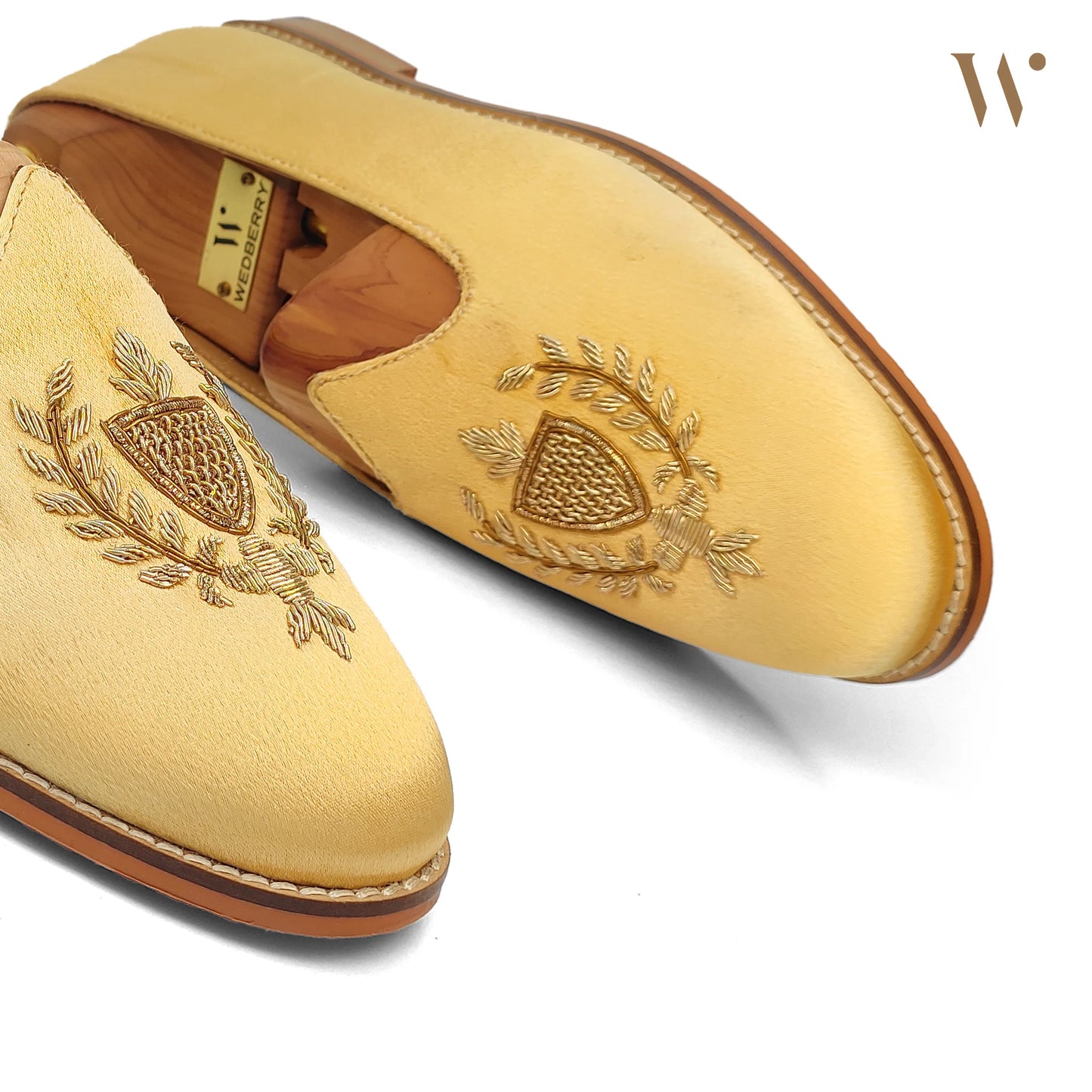 Gold Satin Zardozi Handwork Nagra Slipon Mojri for Men