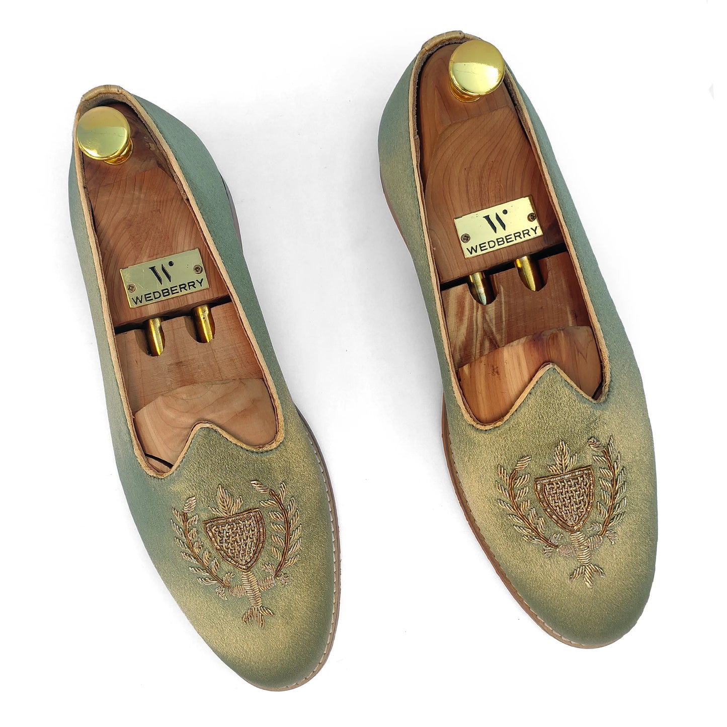 Pista Green Zardozi Handwork Wedding Ethnic Shoes Party Loafers for Men