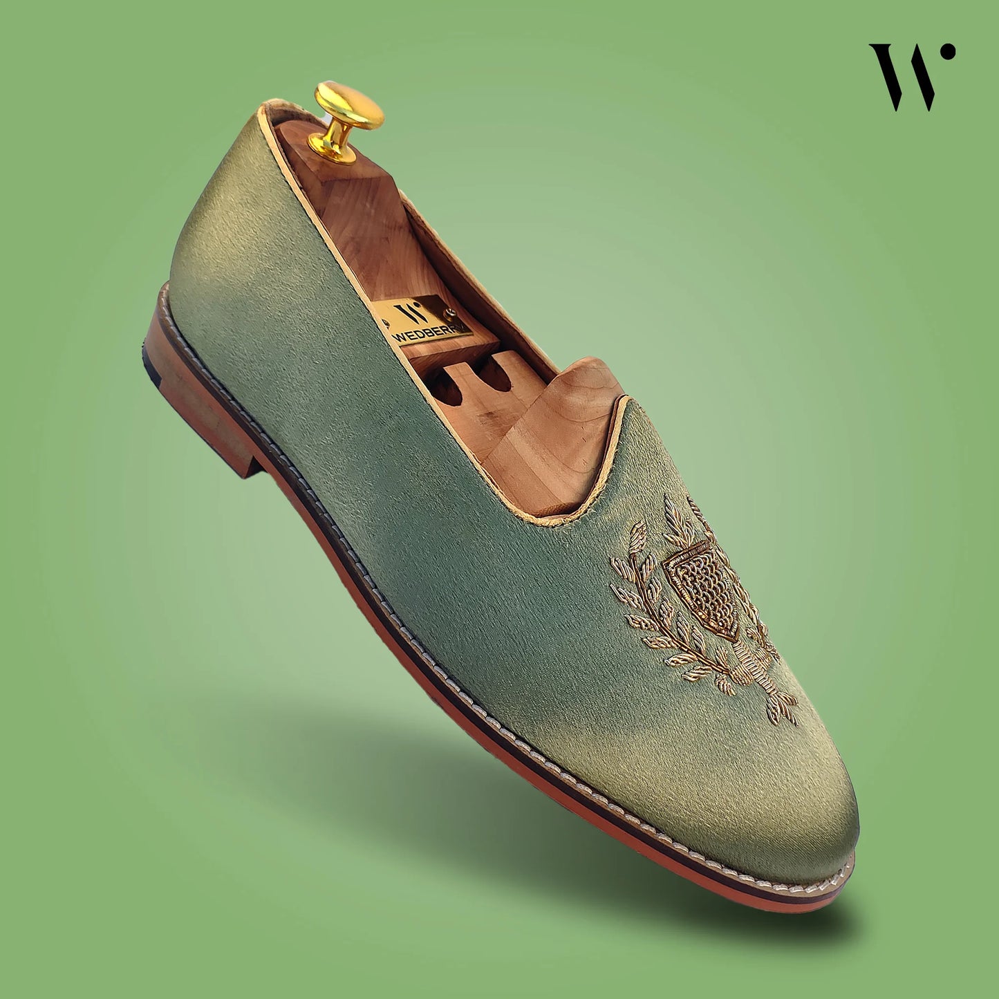 Pista Green Zardozi Handwork Wedding Ethnic Shoes Party Loafers for Men