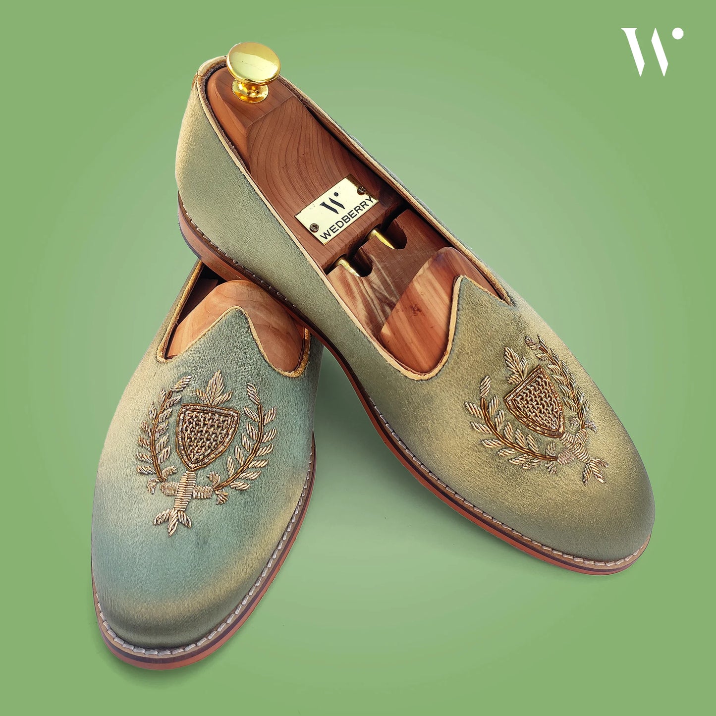 Pista Green Zardozi Handwork Wedding Ethnic Shoes Party Loafers for Men