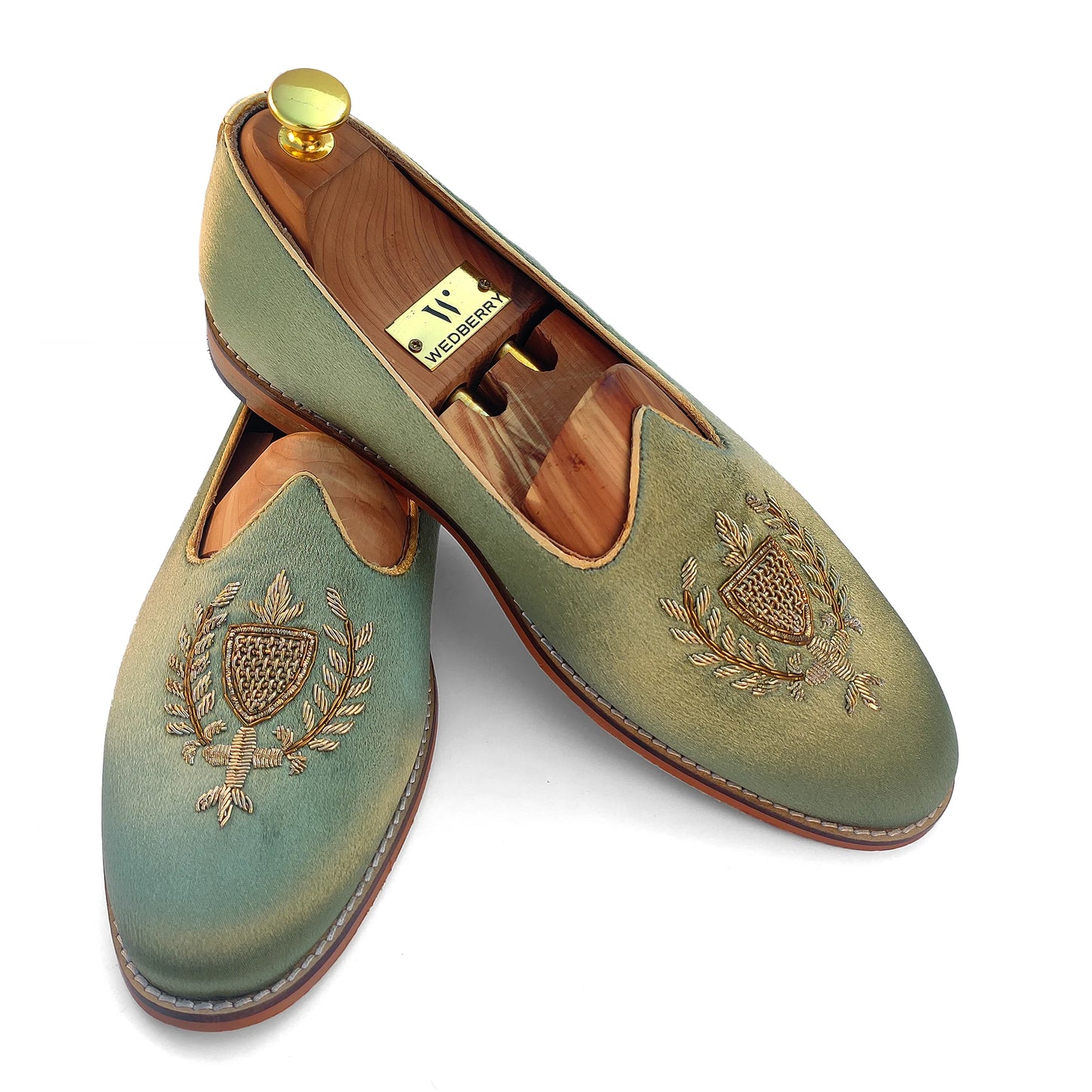 Pista Green Zardozi Handwork Wedding Ethnic Shoes Party Loafers for Men