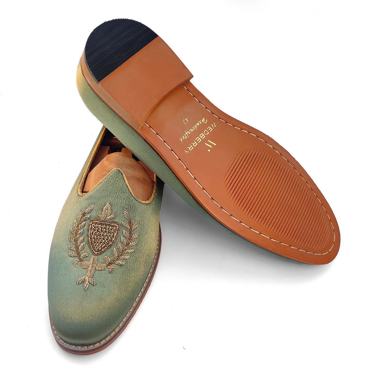 Pista Green Zardozi Handwork Wedding Ethnic Shoes Party Loafers for Men