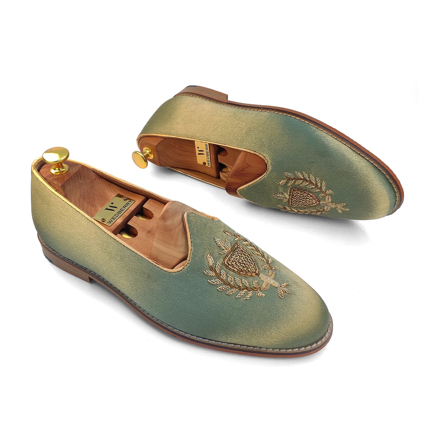 Pista Green Zardozi Handwork Wedding Ethnic Shoes Party Loafers for Men
