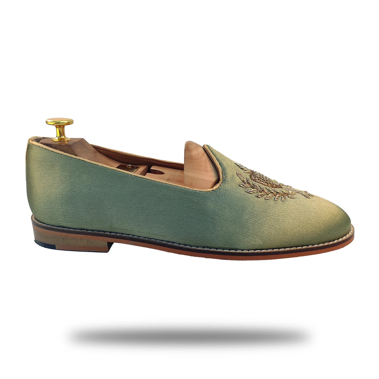 Pista Green Zardozi Handwork Wedding Ethnic Shoes Party Loafers for Men