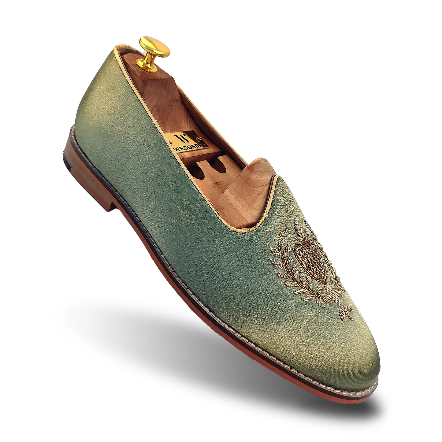Pista Green Zardozi Handwork Wedding Ethnic Shoes Party Loafers for Men