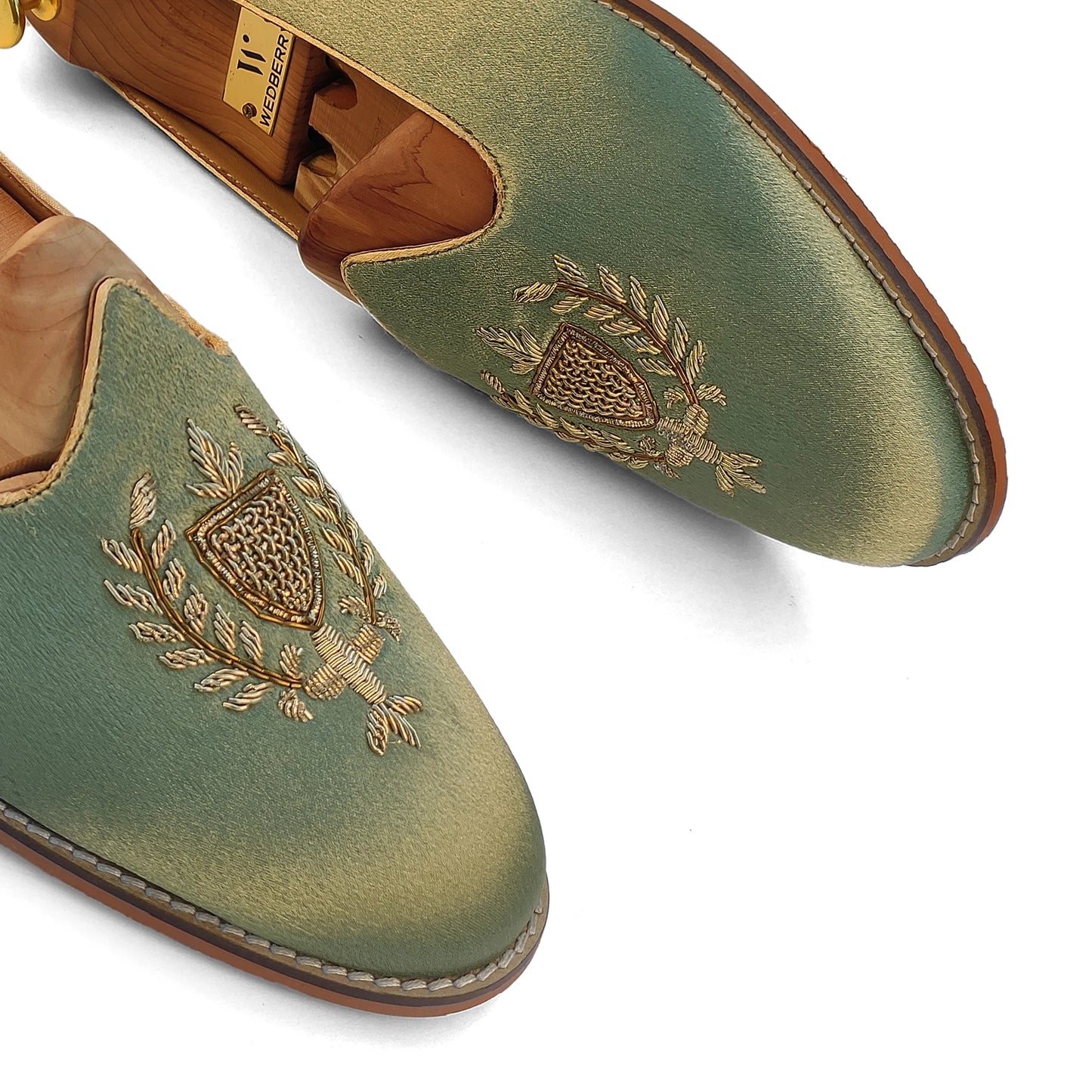 Pista Green Zardozi Handwork Wedding Ethnic Shoes Party Loafers for Men