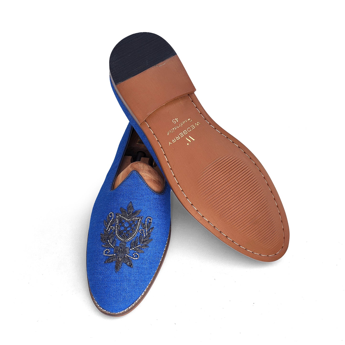 Authentic Denim with Gun Metal Zardozi Handwork Ethnic Wedding Mojari Loafer Shoes for Men