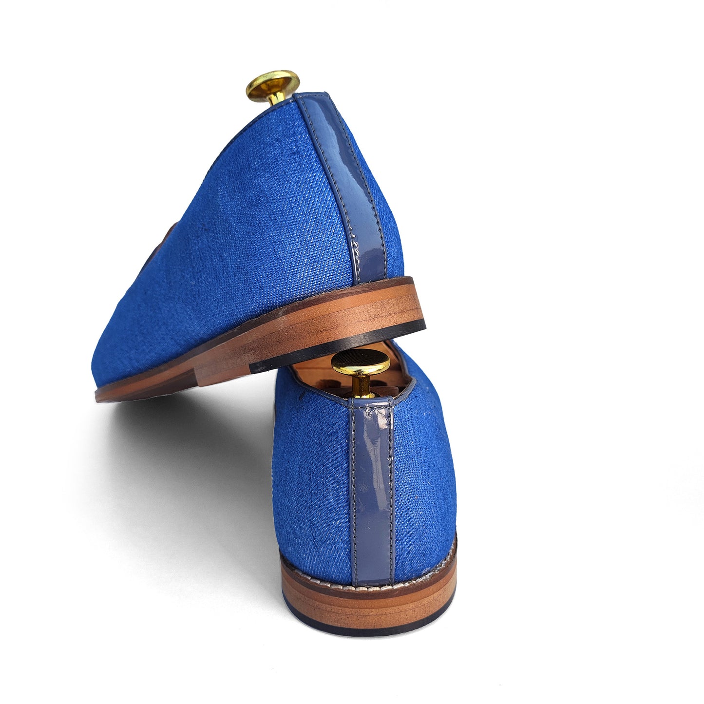 Authentic Denim with Gun Metal Zardozi Handwork Ethnic Wedding Mojari Loafer Shoes for Men