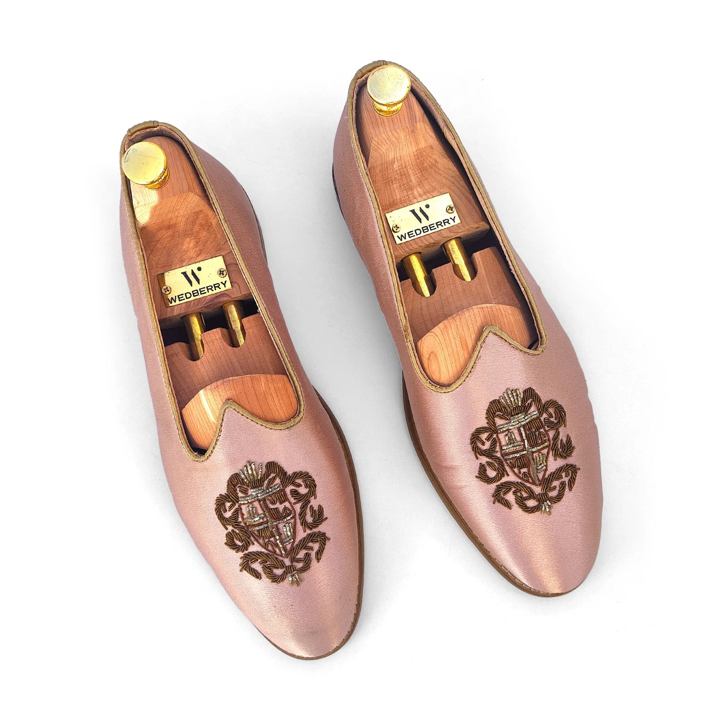 Light Pink Antique Gold Zardozi Handwork Wedding Shoes Ethnic Mojari for Men