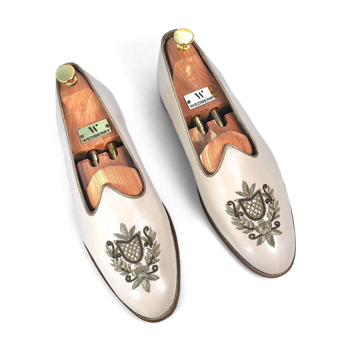 Light Creme Light Gold Zardozi Handwork Wedding Shoes Ethnic Mojari for Men
