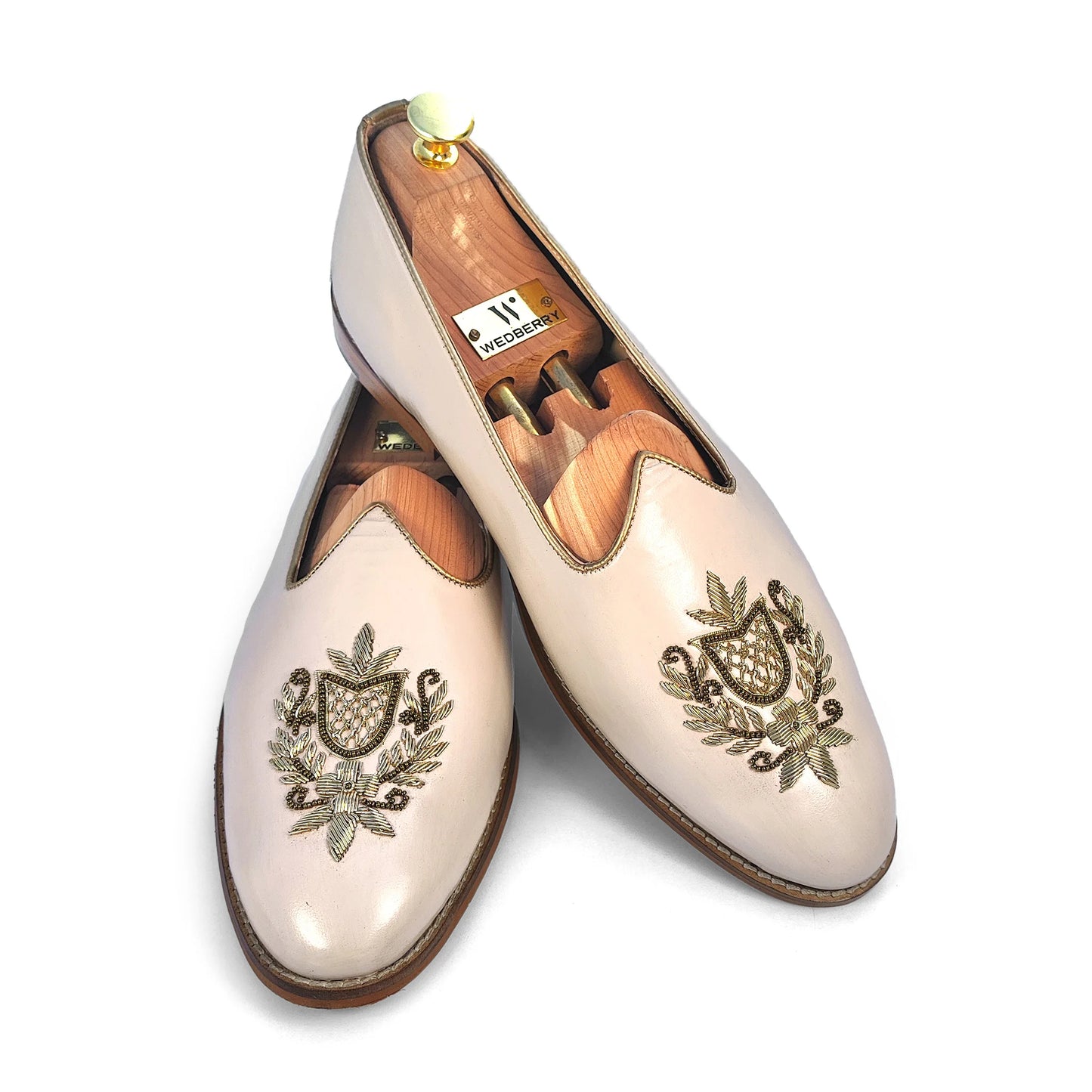 Light Creme Light Gold Zardozi Handwork Wedding Shoes Ethnic Mojari for Men