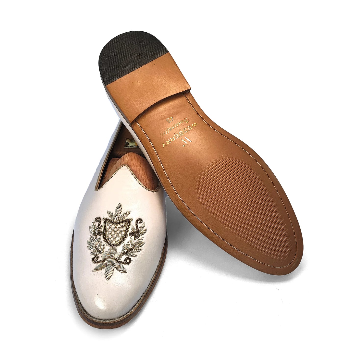 Light Creme Light Gold Zardozi Handwork Wedding Shoes Ethnic Mojari for Men