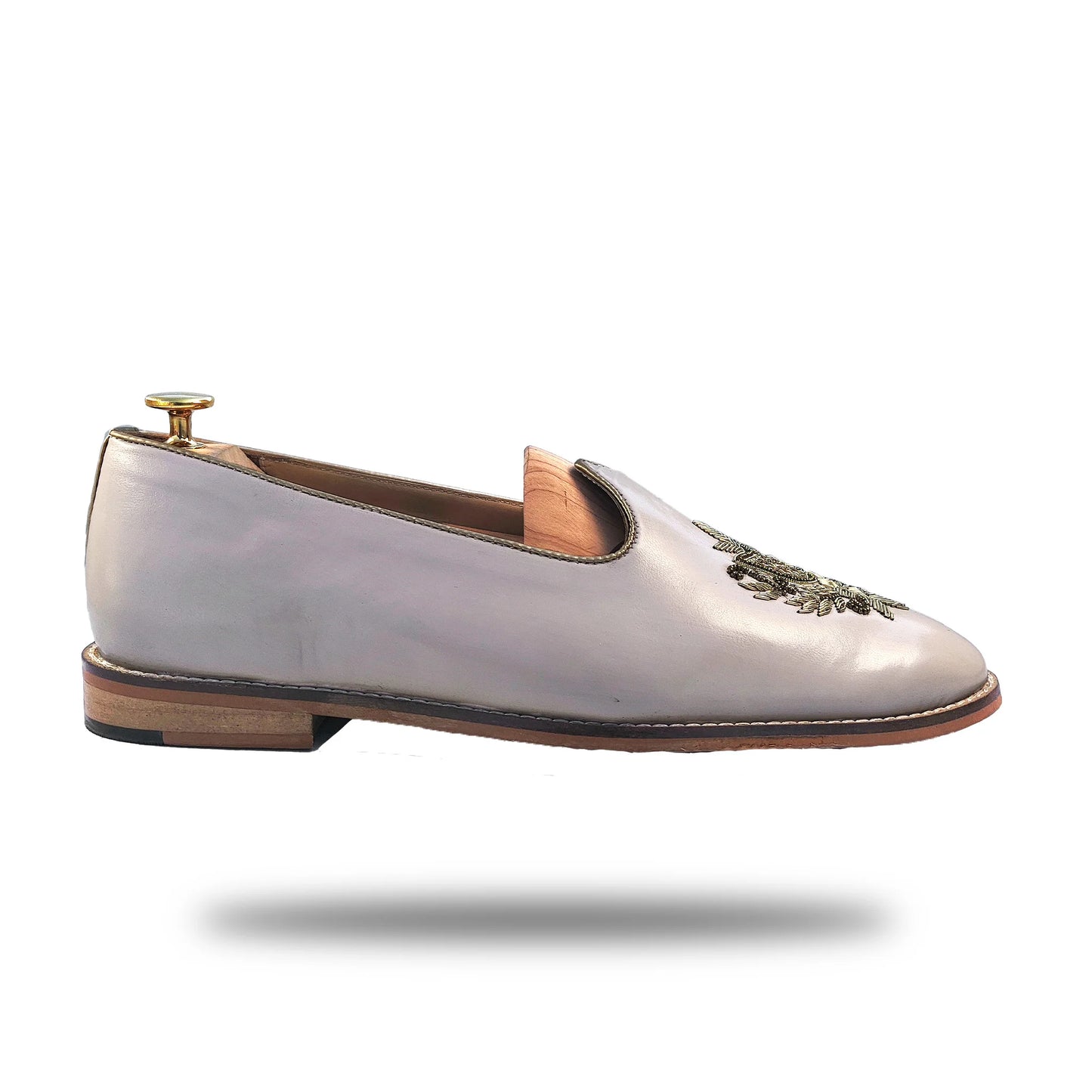 Light Creme Light Gold Zardozi Handwork Wedding Shoes Ethnic Mojari for Men