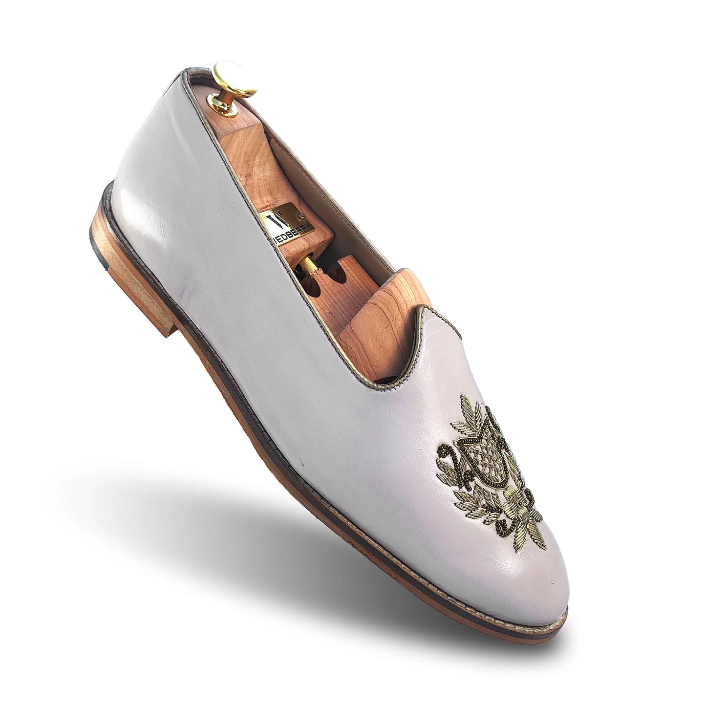 Light Creme Light Gold Zardozi Handwork Wedding Shoes Ethnic Mojari for Men