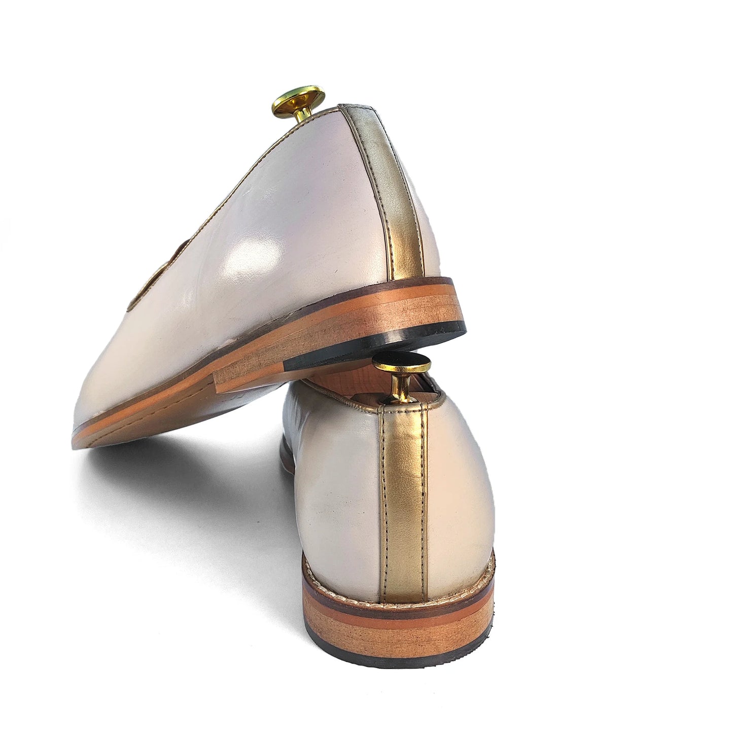 Light Creme Light Gold Zardozi Handwork Wedding Shoes Ethnic Mojari for Men