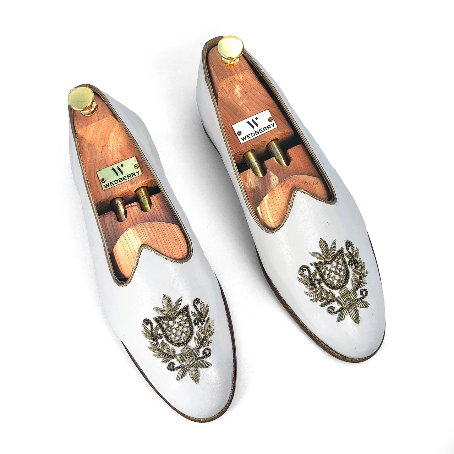 White Light Gold Zardozi Handwork Wedding Shoes Ethnic Mojari for Men