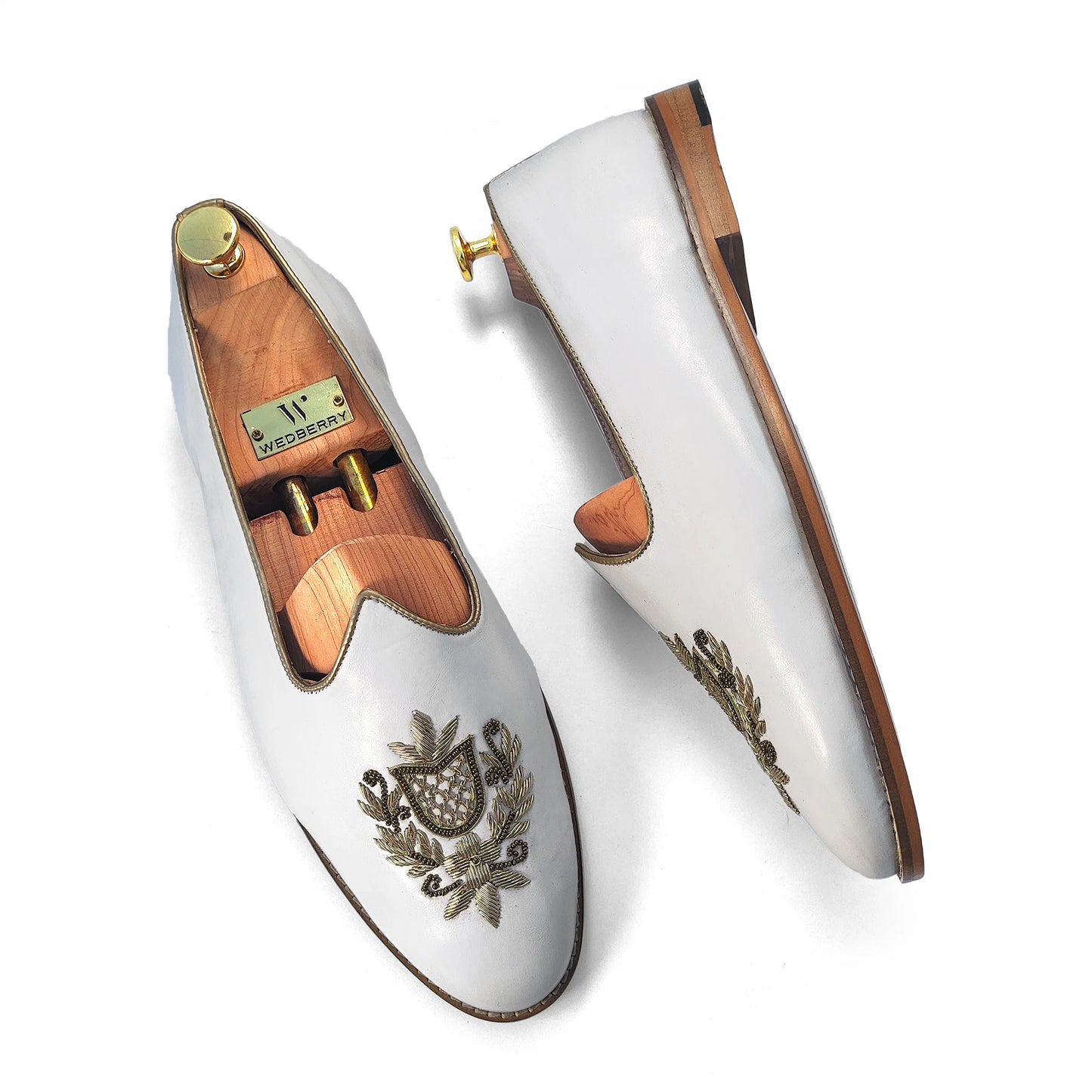 White Light Gold Zardozi Handwork Wedding Shoes Ethnic Mojari for Men